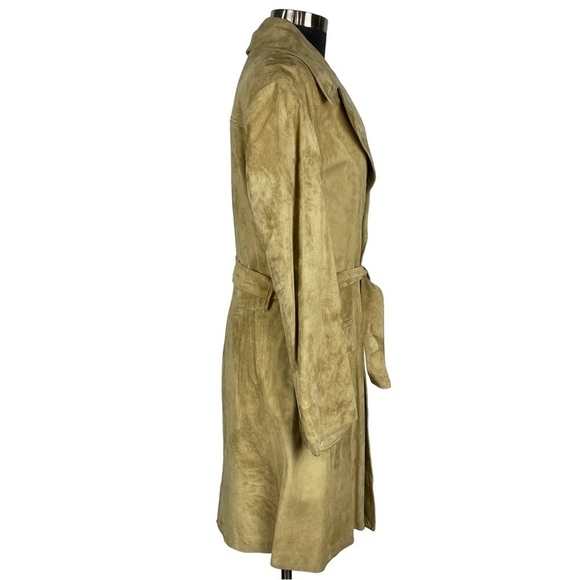 VINTAGE PORTO GALIA 70's SUEDE LEATHER TAN DOUBLE BREAST BELTED TRENCH COAT14/16 - Picture 5 of 13